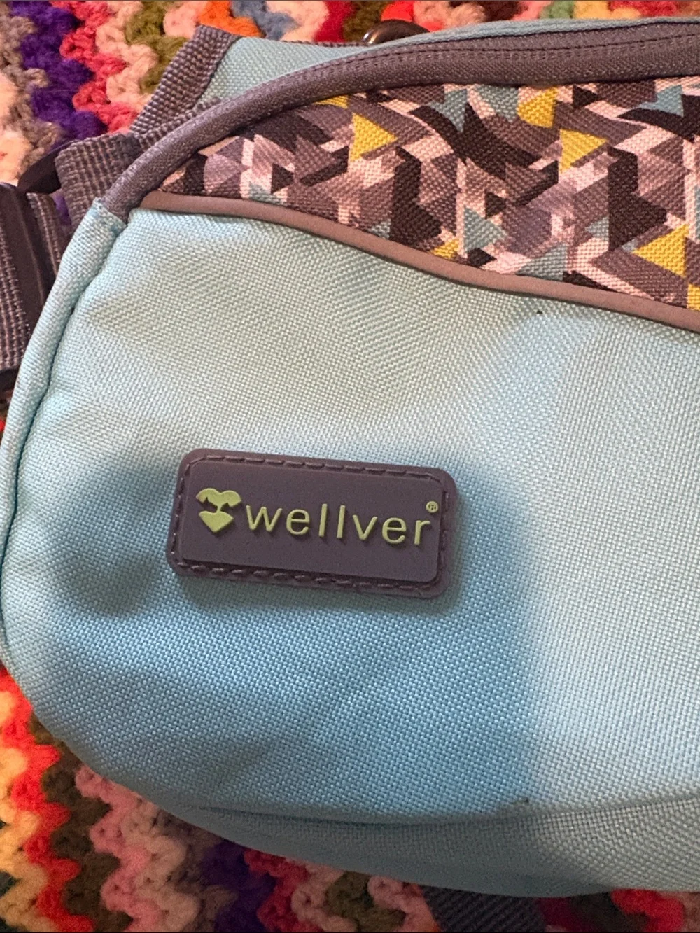 Light Blue Waist Pack with Geometric Pattern